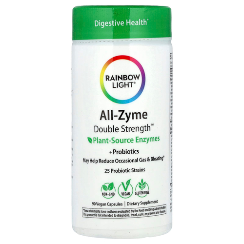 Rainbow Light, All-Zyme™, ферменты растительного происхождения и пробиотики, 90 веганских капсул