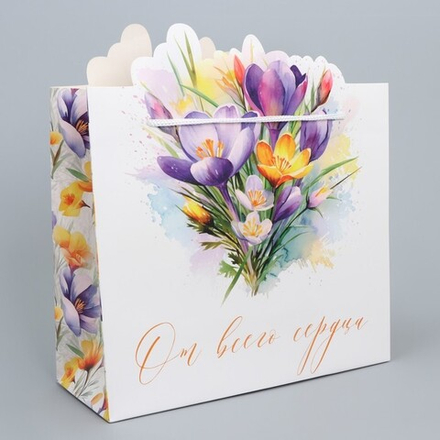 Пакет подарочный «От всего сердца», цветы, 25 х 26 х 10 см