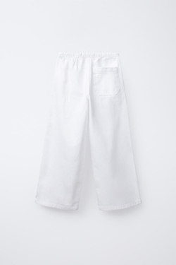 ZARA ДЖИНСЫ С ШИРОКИМИ ШТАНИНАМИ И ШНУРКАМИ, БЕЛЫЙ