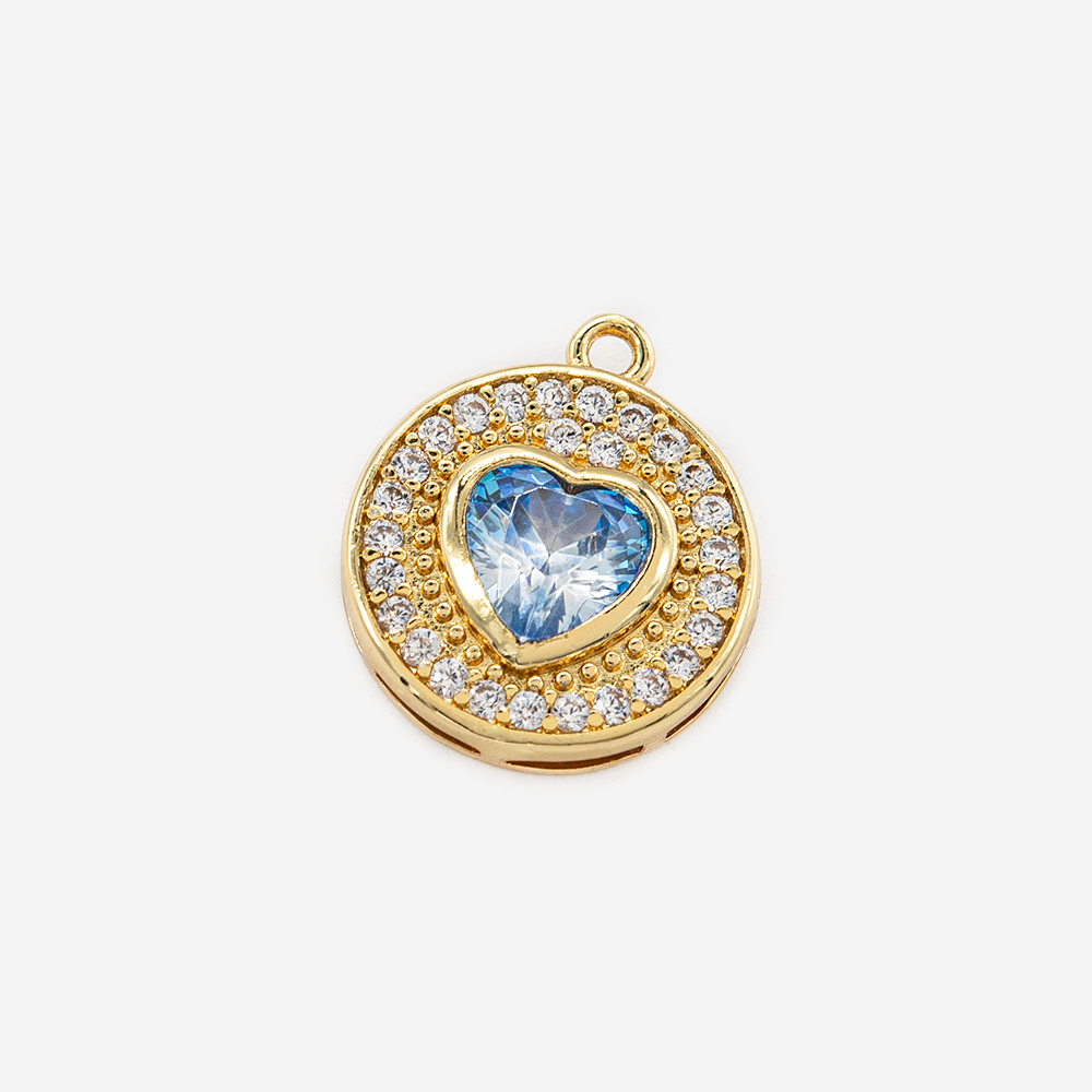 Подвеска "Amulet", голубое ювелирное стекло, фианиты, позолота, 16*14мм