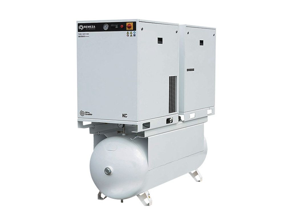 Спиральный компрессор Remeza КС5-10-500Т: 2 компрессора и 2 двигателя на ресивере 500л.