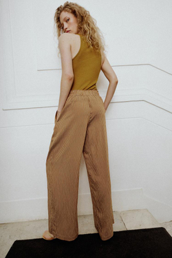 ZARA ШИРОКИЕ БРЮКИ В ПОЛОСКУ, КАРАМЕЛЬНЫЙ