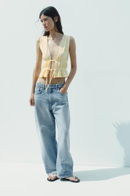 ZARA ТОП В КЛЕТКУ ВИШИ С ЗАВЯЗКАМИ, ЖЕЛТЫЙ