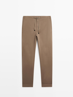 Massimo Dutti Брюки-джоггеры из смесовой хлопковой ткани, оливковый