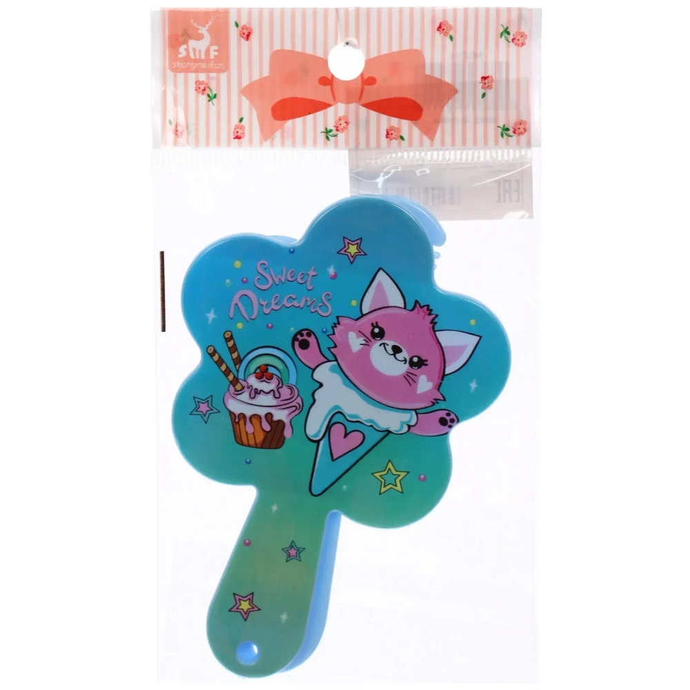 Расческа с зеркалом в наборе детские «МИМИШКИ», котик, цвет лазурный, 11см