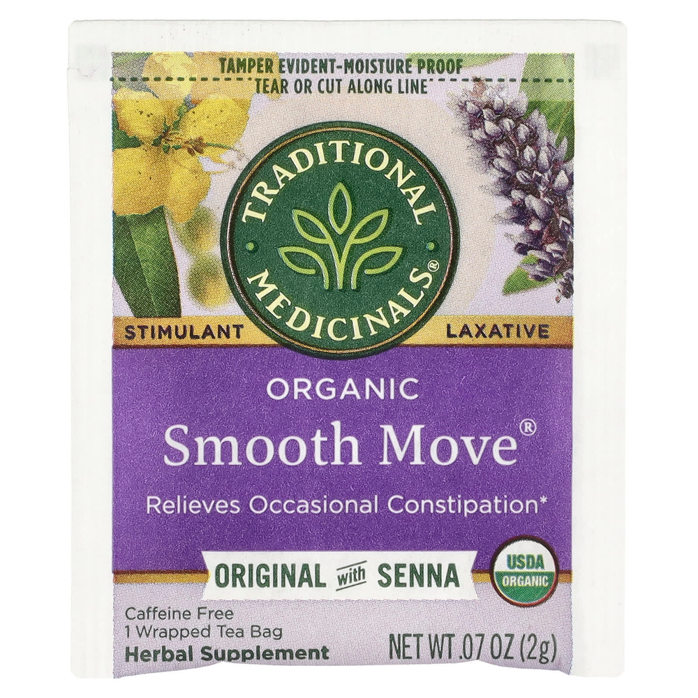 Traditional Medicinals, Organic Smooth Move®, оригинальный с сенной, без кофеина, 48 упакованных чайных пакетиков, 96 г (3,38 унции)