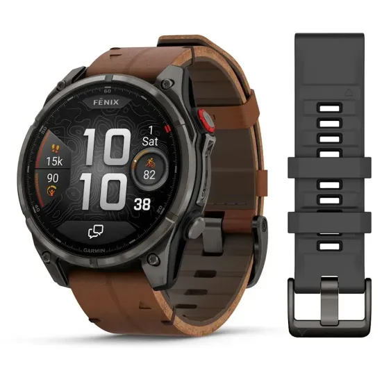 Смарт-часы Garmin Fenix 8 Pro AMOLED (51 мм) Sapphire карбоново-серый DLC титан с каштановым кожаным ремешком 010-03199-40