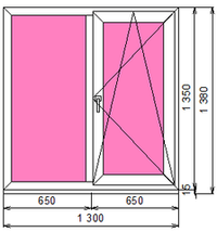 Пластиковое окно 1350 х 1300 ТермА Эко