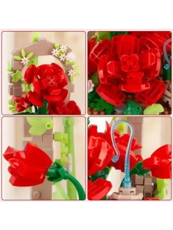 Конструктор Цветы Красные розы в колбе 574 детали