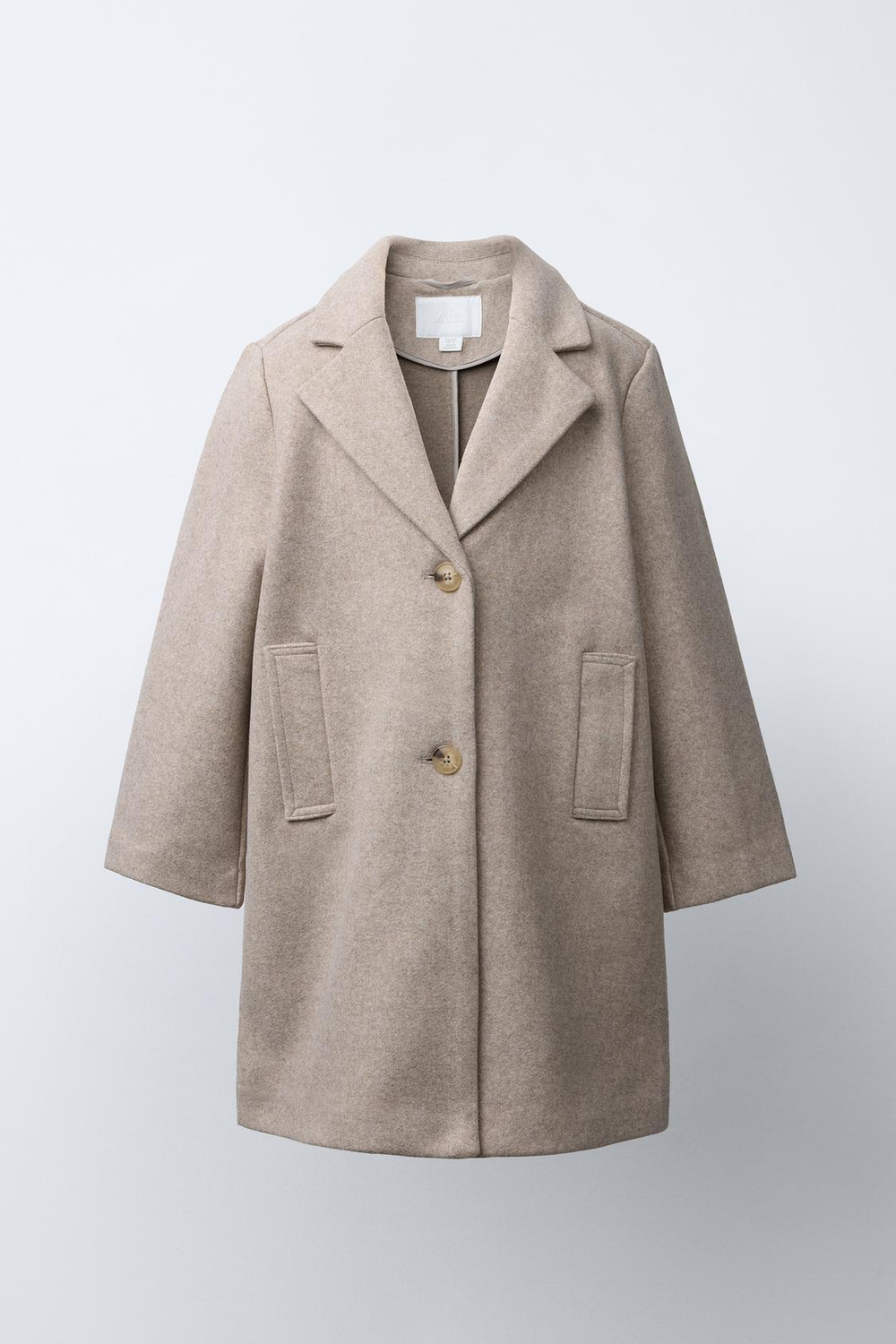 ZARA БАЗОВОЕ ПАЛЬТО ИЗ ШЕРСТЯНОЙ ТКАНИ, СВЕТЛО-БЕЖЕВЫЙ