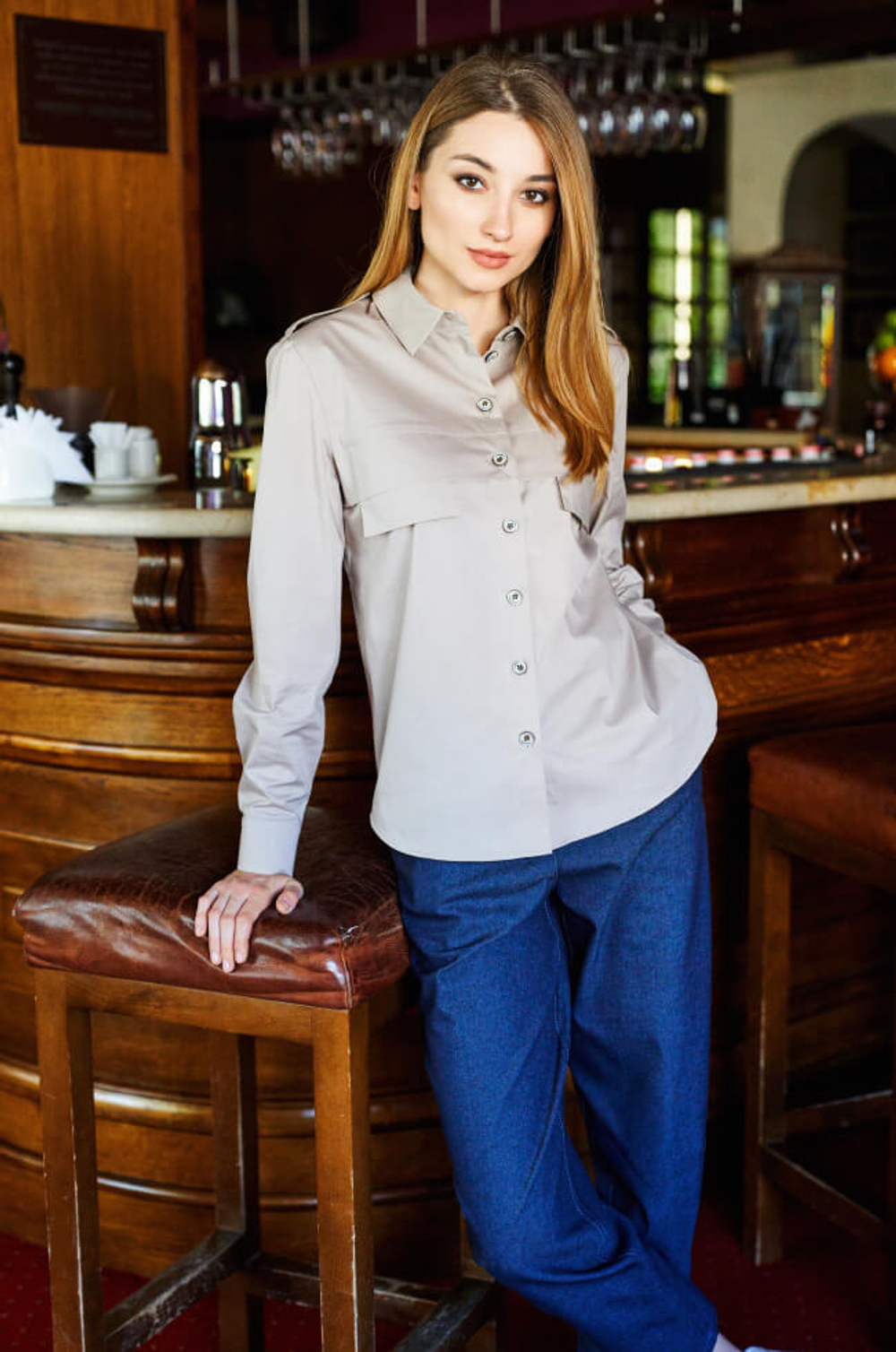 22320 Блузка женская (пепельно-бежевый)