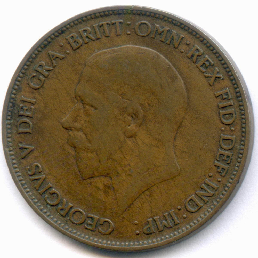 1 пенни 1934 год. Великобритания (Георг V). Бронза, диаметр 30.8 мм. VF