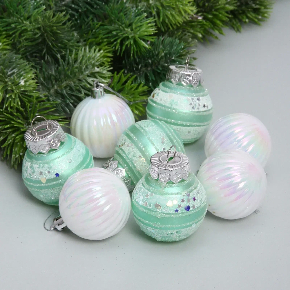 Набор шаров «Восхищение» 5 см (в наборе 8 шт), Белый, нежно-зеленый