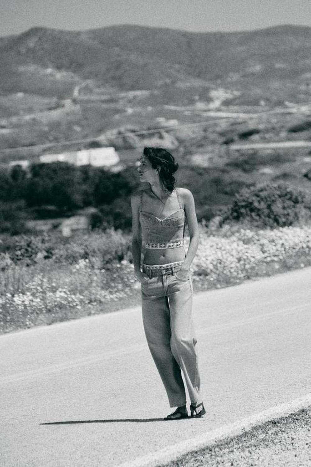ZARA ТОП Z1975 ДЖИНСОВЫЙ КОМБИНИРОВАННЫЙ КРОШЕ, ВЫЦВЕТШИЙ СИНИЙ