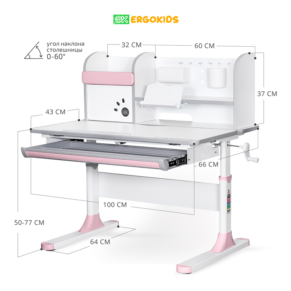 Письменный стол для школьников Ergokids Edmonton с полкой надстройкой