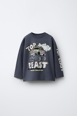 ZARA ФУТБОЛКА С ПРИНТОМ MONSTERS WHEELS ©, АНТРАЦИТОВО-СЕРЫЙ