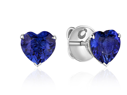 Пусеты с танзанитами огранки "Сердце" и бриллиантовой обсыпкой