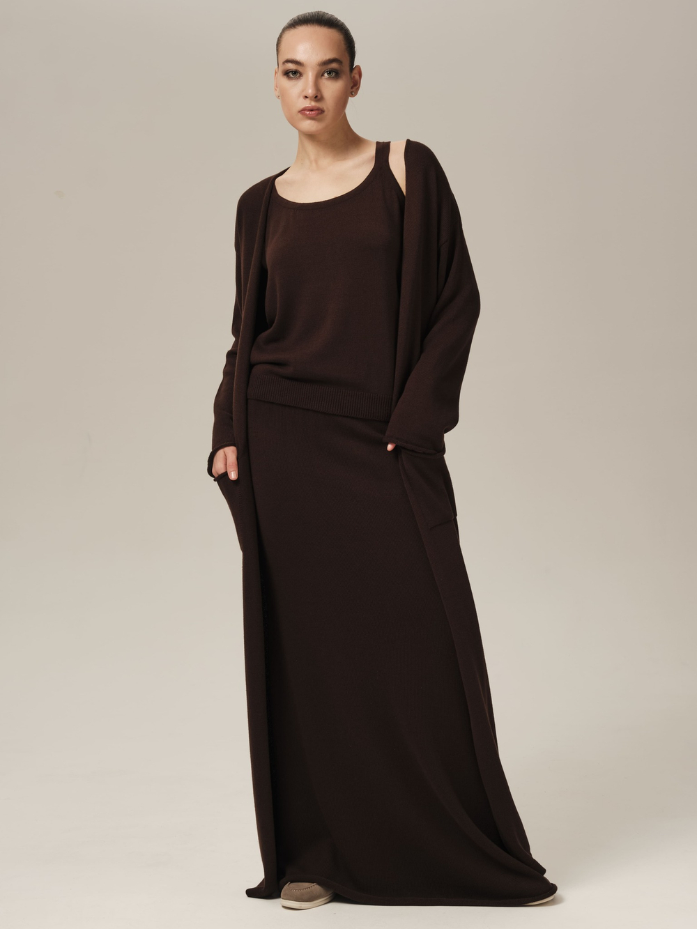 C0385-03 т.коричневый L-XL/164 Кардиган dbr