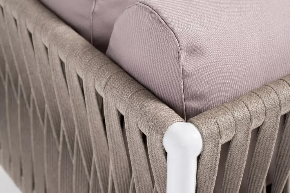 "Касабланка" левый модуль плетеный из роупа, каркас алюминий светло-серый (RAL7035) муар, роуп серо-коричневый 23мм, ткань бежевая 052