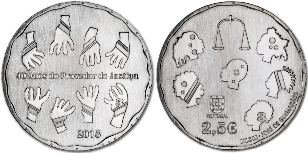 Португалия 2,5 евро, 2015 40 лет должности уполномоченного по правам человека