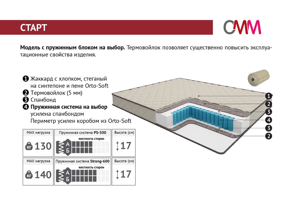 Матрас Старт 80*200 ПС500 ЕК-13 Мелодия Сна
