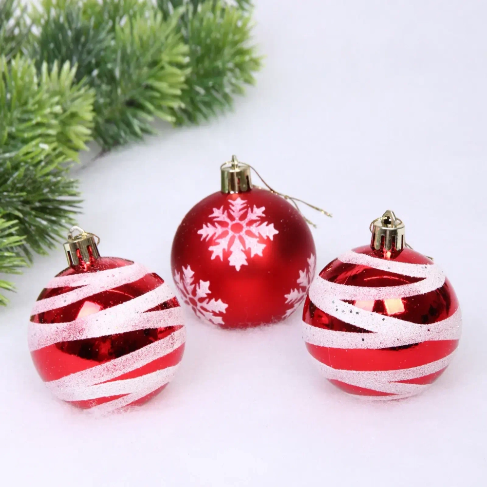 Новогодние шары 6 см (набор 3 шт) «Загадка», Красный