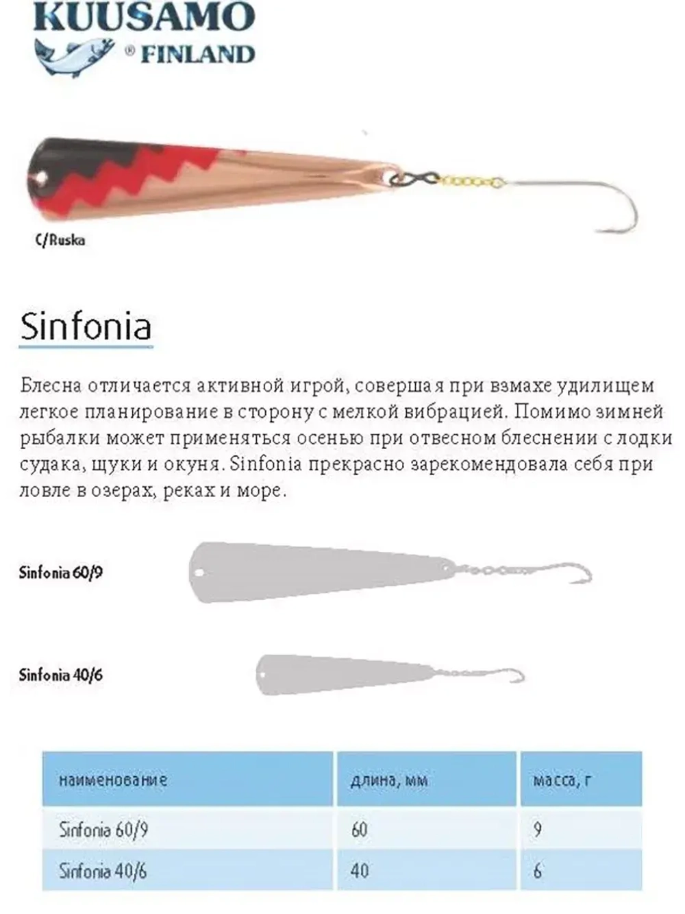 Блесна для рыбалки вертикальная зимняя Kuusamo Simfonia