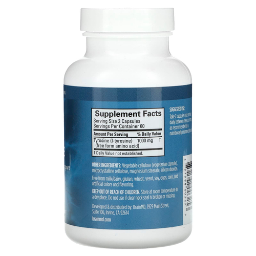 BrainMD, Тирозин, 120 капсул (500 мг в каждой капсуле)