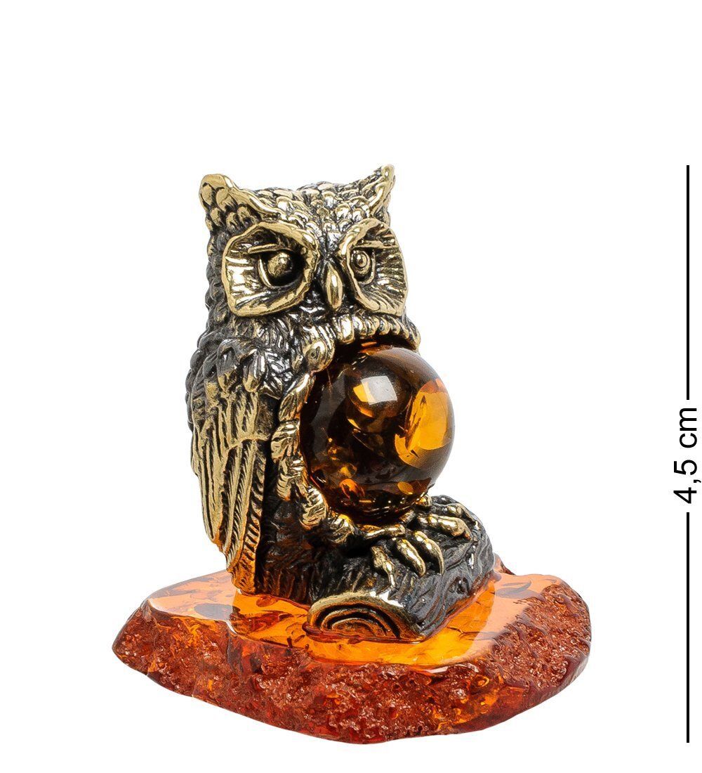 Народные промыслы AM-1798 Фигурка «Птица Филин на пне» (латунь, янтарь)
