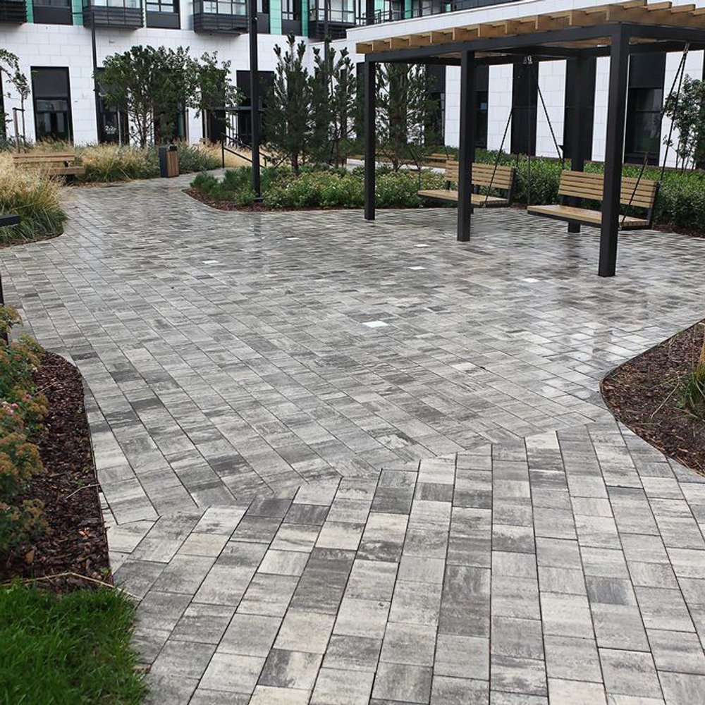 Тротуарная плитка СТАРЫЙ ГОРОД - Листопад гладкий Антрацит, комплект из 3 видов плит