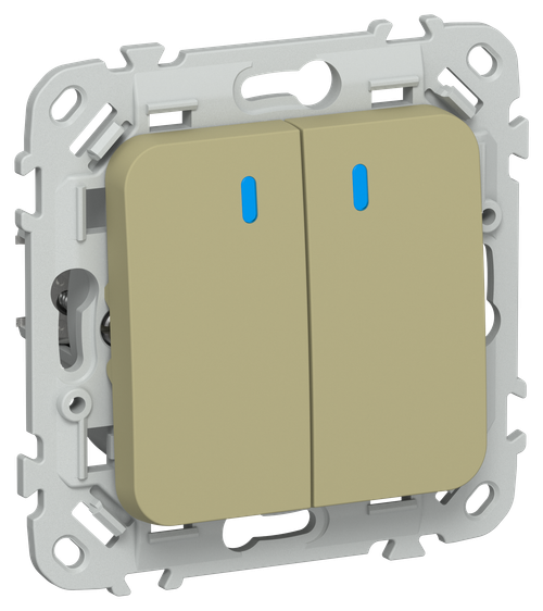 FLITE Выключатель 2-клавишный кнопочный с индикацией 10А ВС12-2-1-ФлО оливковый IEK