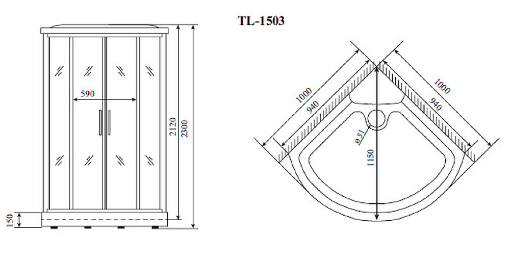 Душевая кабина Timo Lux 100x100 TL-1503 с гидромассажем