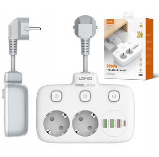 Переходник LDNIO SE2435, 2 розетки + Type-C 20W +3 USB QC3.0 + 2 AUTO ID (белый)