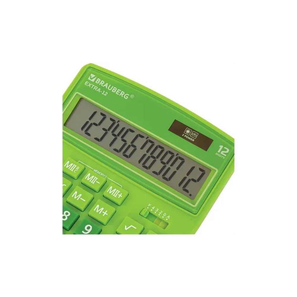 Калькулятор BRAUBERG EXTRA 12р /2 памяти/ (155*206) Зеленый, COLOR-12-DG