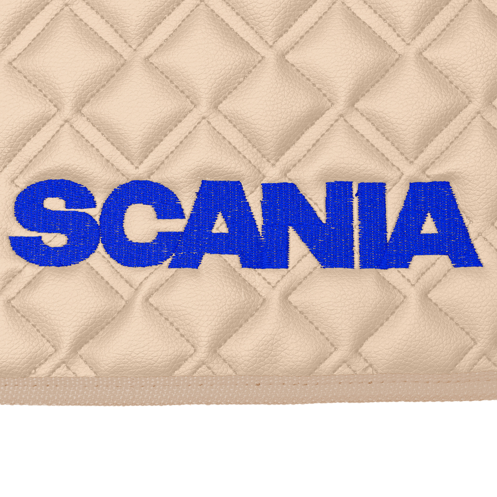 Ковры SCANIA 6 серии G (автомат), (экокожа, бежевый, бежевый кант, синяя вышивка)