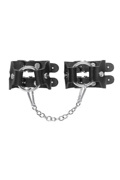 Черные кожаные наручники-браслеты из двух ремешков (Цвет: черный)