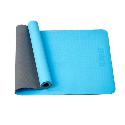 Коврик для йоги TORRES Comfort 4, YL10064, TPE 4 мм, нескользящее покрытие, сине-серый