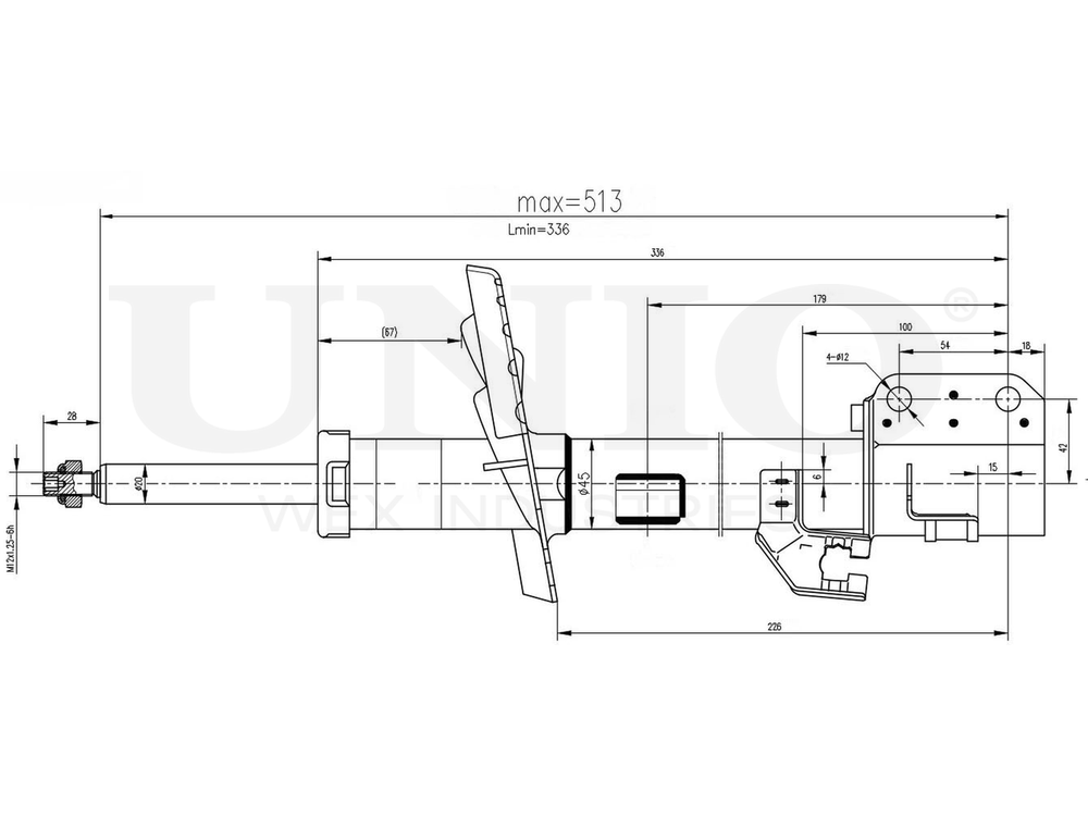 Амортизатор газовый передней подвески левый UNIO SAB-10096
