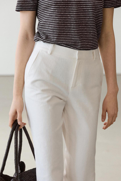 Massimo Dutti Брюки приталенного кроя из смесовой льняной ткани, экрю