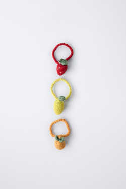 ZARA НАБОР ИЗ 3 РЕЗИНОК ДЛЯ ВОЛОС ИЗ КРУЖЕВА КРОШЕ, КРАСНЫЙ