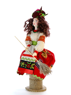 Кукла коллекционная молодая Баба Яга на ступе с помелом.