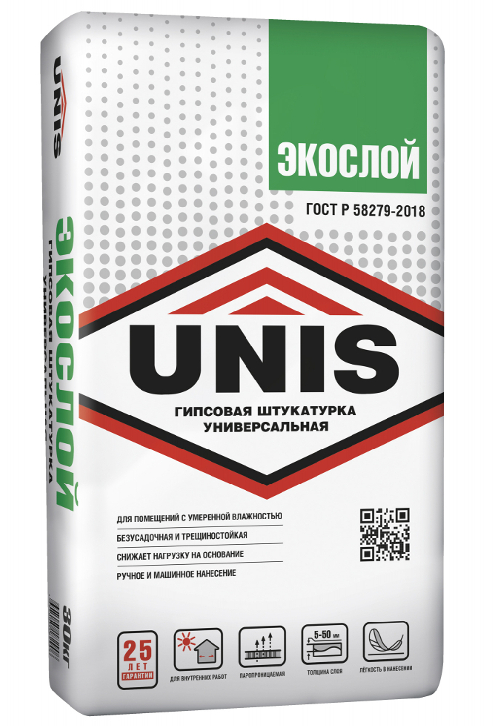 Штукатурка UNIS ЭКОСЛОЙ гипсовая безусадочная универсальная 30 кг