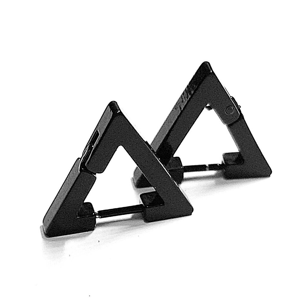 Серьги - кольца Треугольник для пирсинга ушей из медицинской стали. Черные. 1 пара