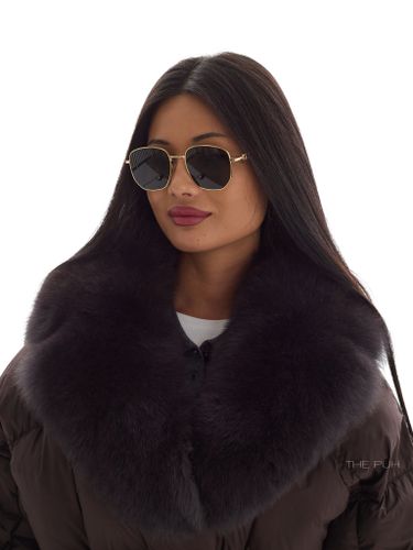 Пуховик летучая мышь шоколадного цвета с мехом