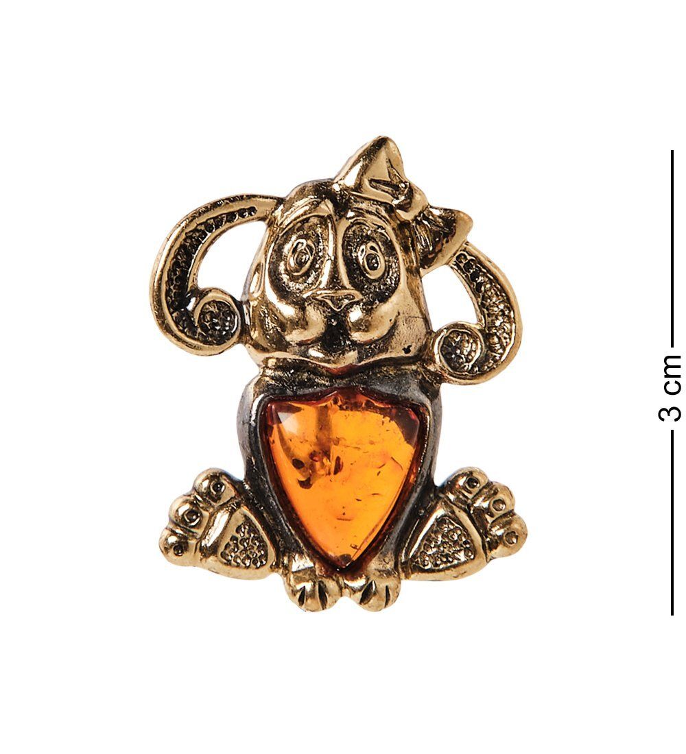 AM-2581 Брошь «Зайчуля « (латунь, янтарь)