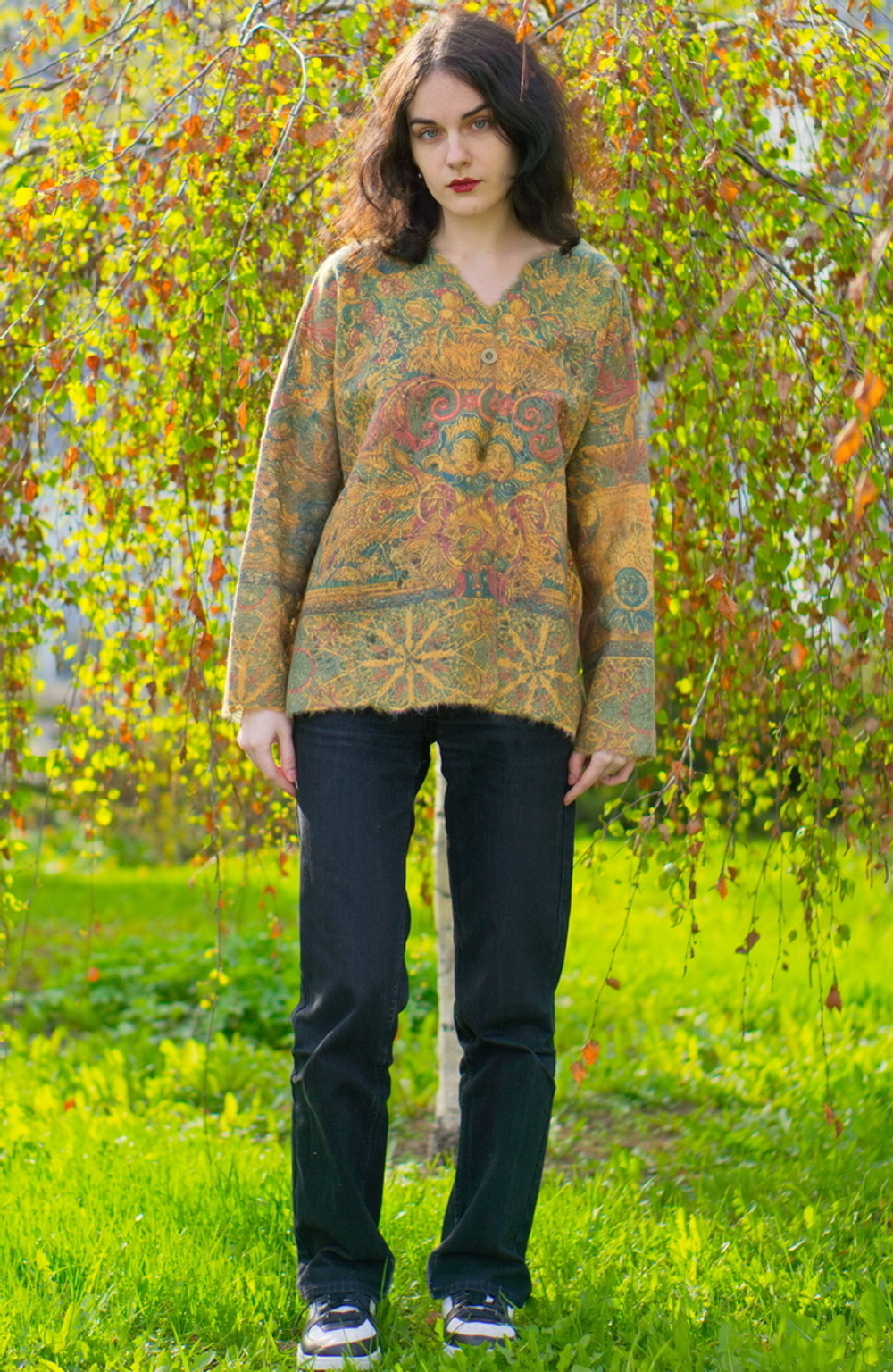 Шерстяной жакет "Барочная фантазия", по мотивам серии гобеленов XVII века "Времена года, Четыре стихии"