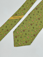 Галстук зелёный с животными Salvatore Ferragamo