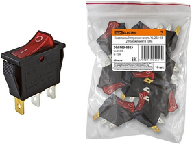 Клавишный переключатель YL-202-03 черный корпус, красная клавиша, 2 положения 1з TDM SQ0703-0025