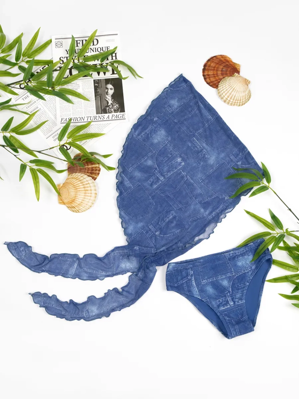 купальник раздельный 3 в 1 с накидкой и повязкой на голову