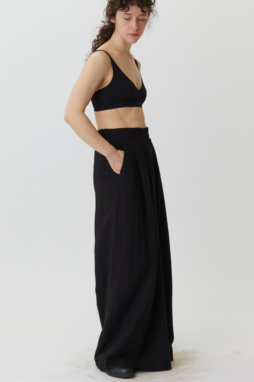 Длинные кюлоты из черного льна